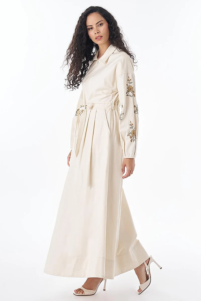 Embroidered Cotton Maxi Dress – Cream
