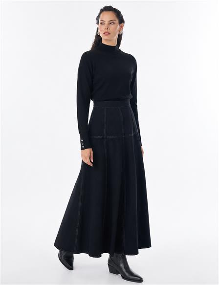 High-Waisted Washed Skirt – Black