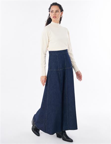 High-Waisted Washed Skirt – Indigo