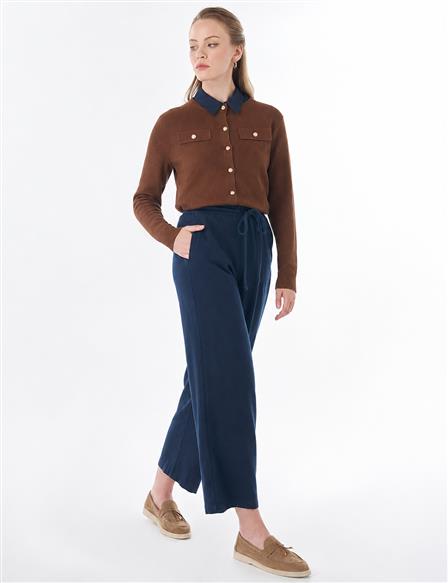 Drawstring Lyocell Trousers – Dark Navy