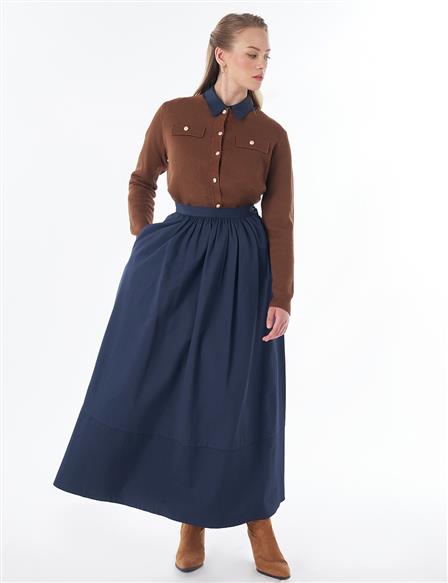 High-Waisted Flared Skirt – Dark Navy