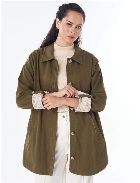 Button-Front Non-Denim Jacket – Dark Khaki