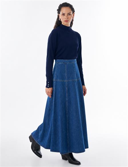 High-Waisted Washed Skirt – Blue