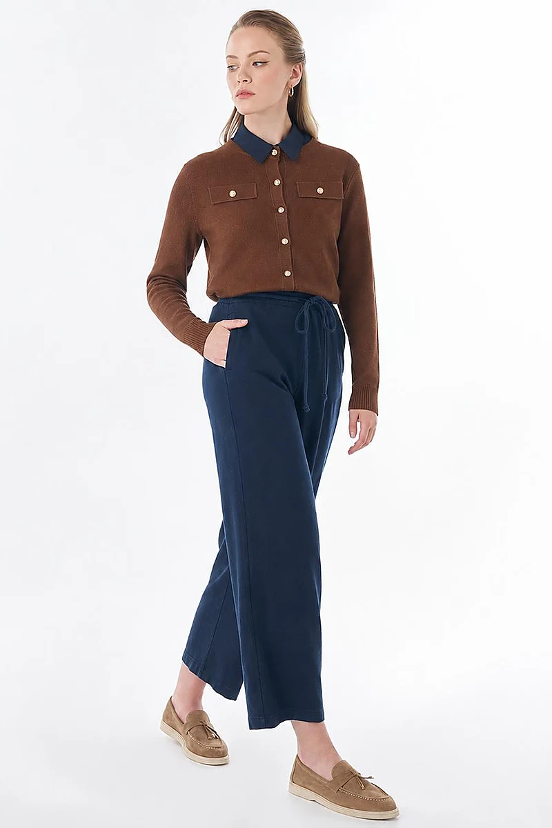 Drawstring Lyocell Trousers – Dark Navy