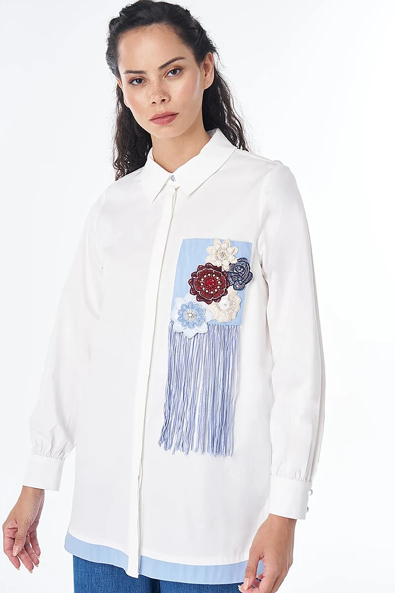 Tassel-Detail Cotton Blouse – Ecru