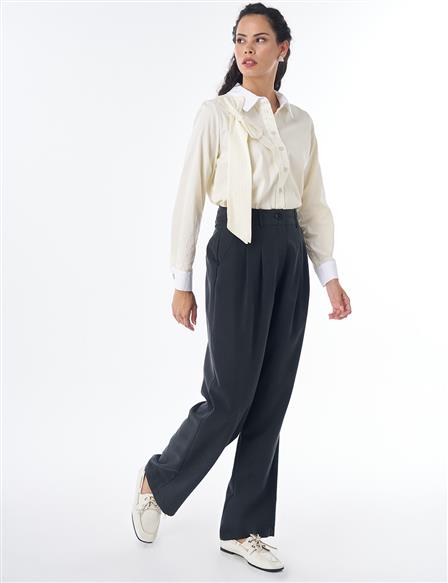 High-Waisted Pleated Modal Trousers – Black