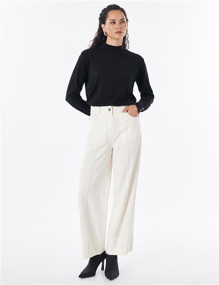 Topstitched Lyocell Trousers – Ecru