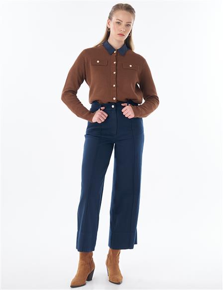 Topstitched Lyocell Trousers – Dark Navy