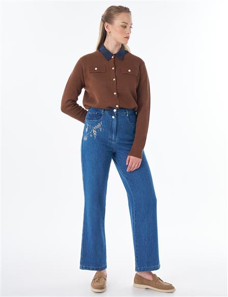 Washed Embroidered Trousers Blue