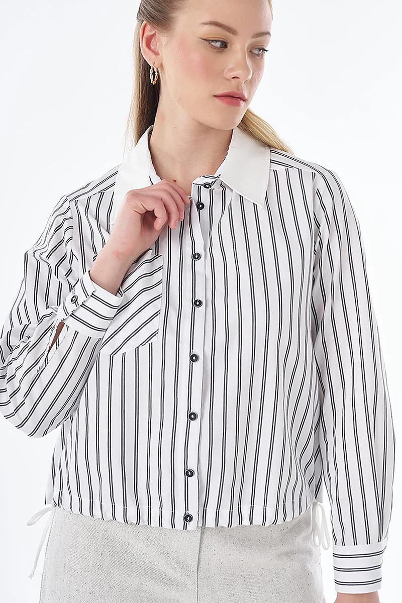 Lace-Up Detail Cotton Blouse - Black