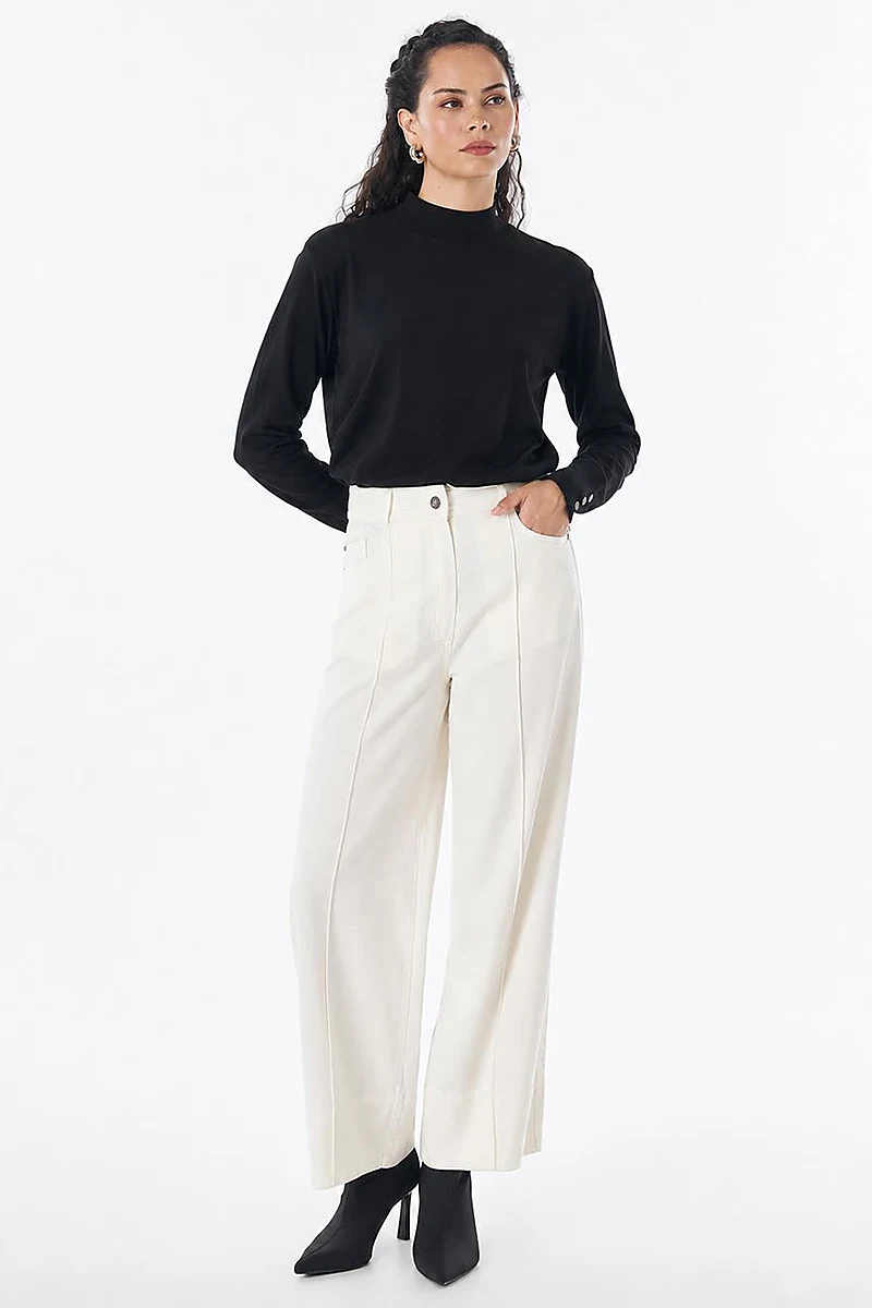 Topstitched Lyocell Trousers – Ecru