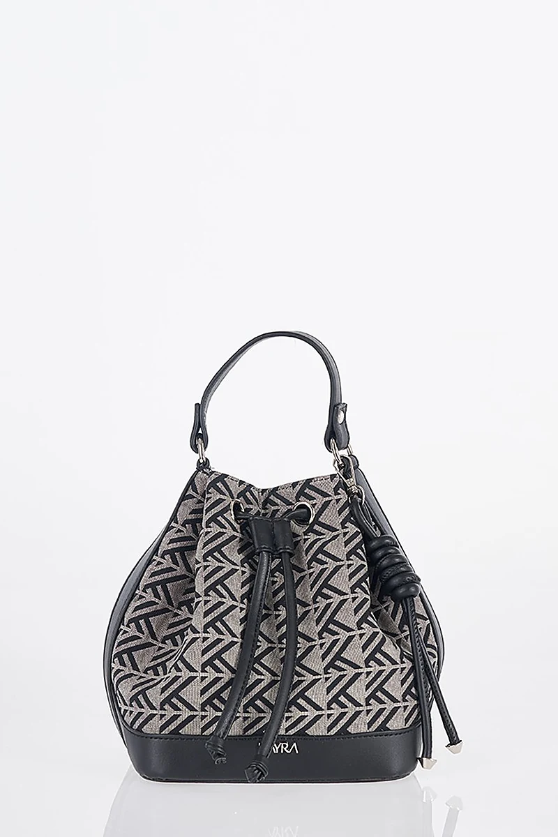Monogram Patterned Bucket Bag – Black