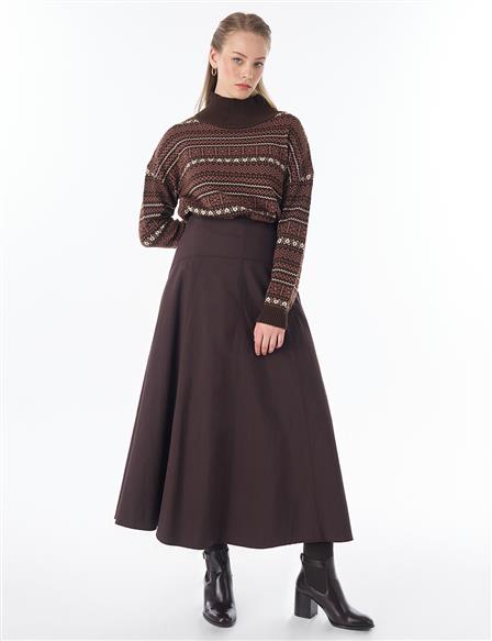High-Waisted Flared Skirt - Dark Brown