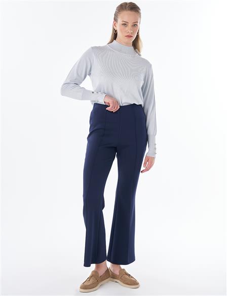 High-Waisted Flared Trousers – Dark Navy