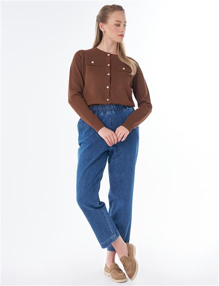 Elastic-Waist Denim Pants Indigo