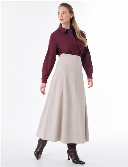 High-Waisted Flared Skirt - Stone