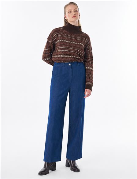 High-Waisted Denim Pants - Navy