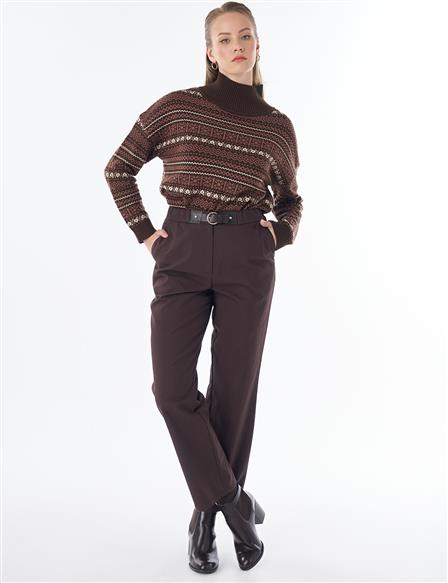 Metal Buckle Canvas Pants - Dark Brown