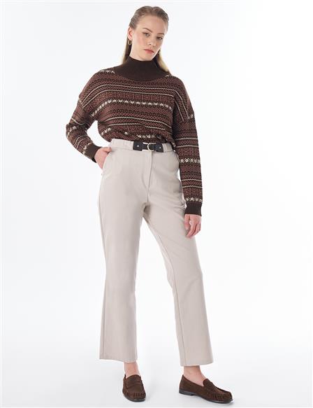 Metal Buckle Canvas Pants - Stone