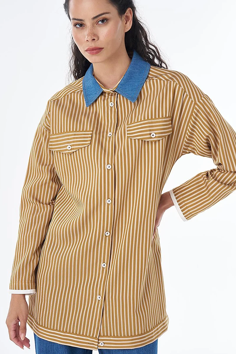 Collar Detail Viscose Tunic – Mustard