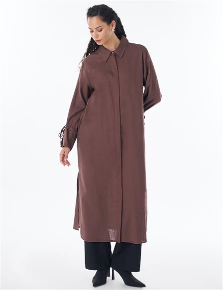 Drawstring Linen Blend Tunic – Chocolate