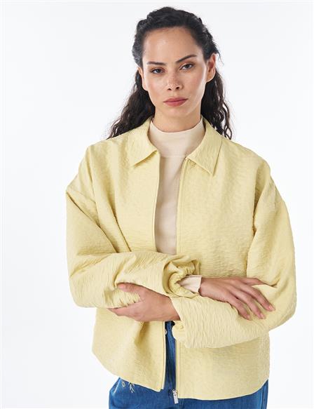 Textured Polo Collar Jacket – Lemon