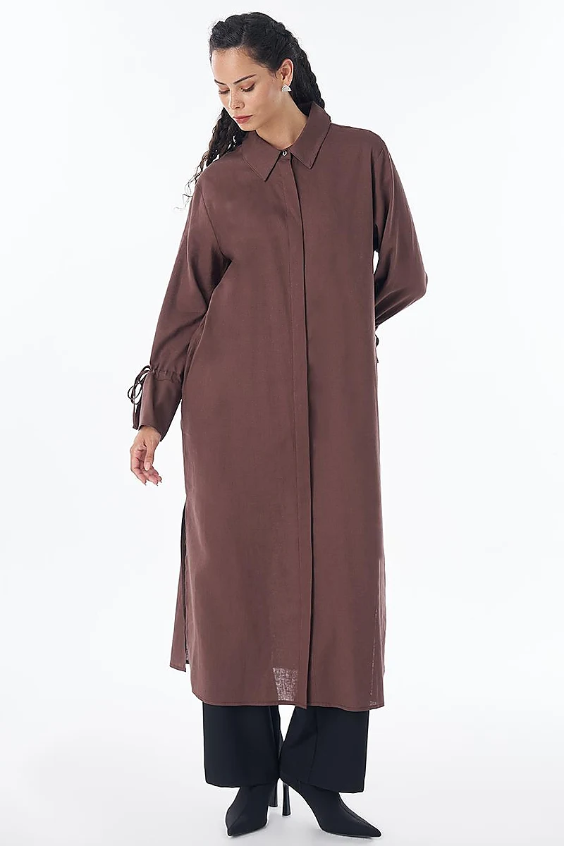 Drawstring Linen Blend Tunic – Chocolate