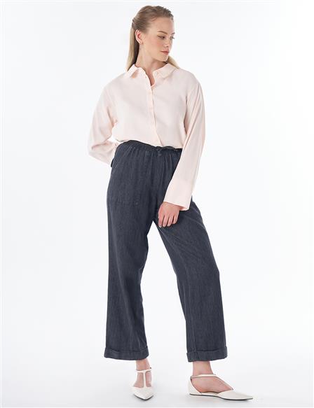 Elastic Waist Drawstring Pants – Black