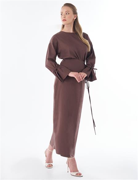 High-Waist Linen Wrap Skirt – Chocolate