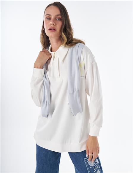 Pointed Collar Rayon Sweatshirt – Optical White