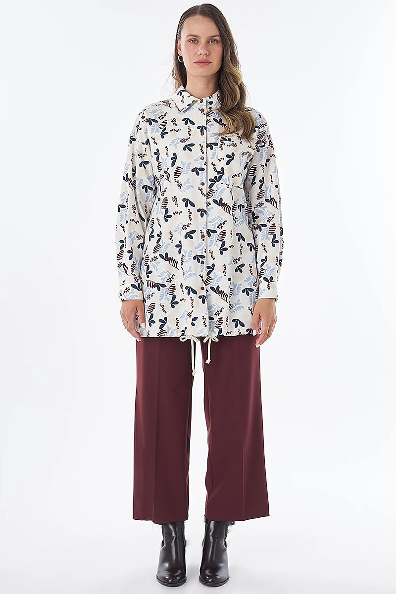 Patterned Cotton Linen Tunic – Cream