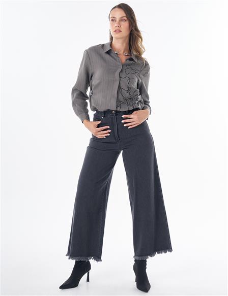 Tasseled Denim Pants – Black