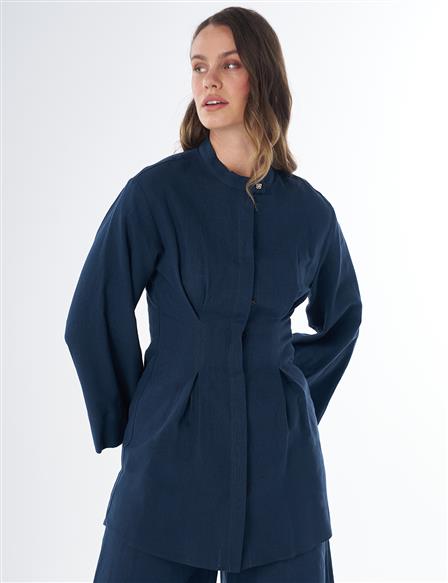 Dart Detail Cotton Linen Tunic – Dark Navy