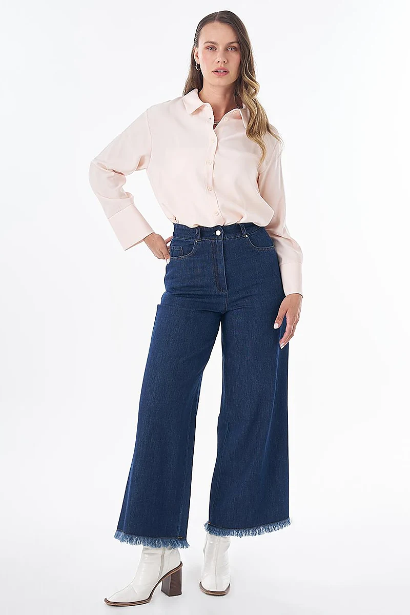Tifsitmeli Denim Pantolon İndigo