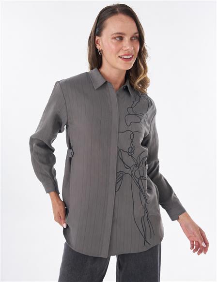 Floral Print Viscose Tunic – Dark Mink