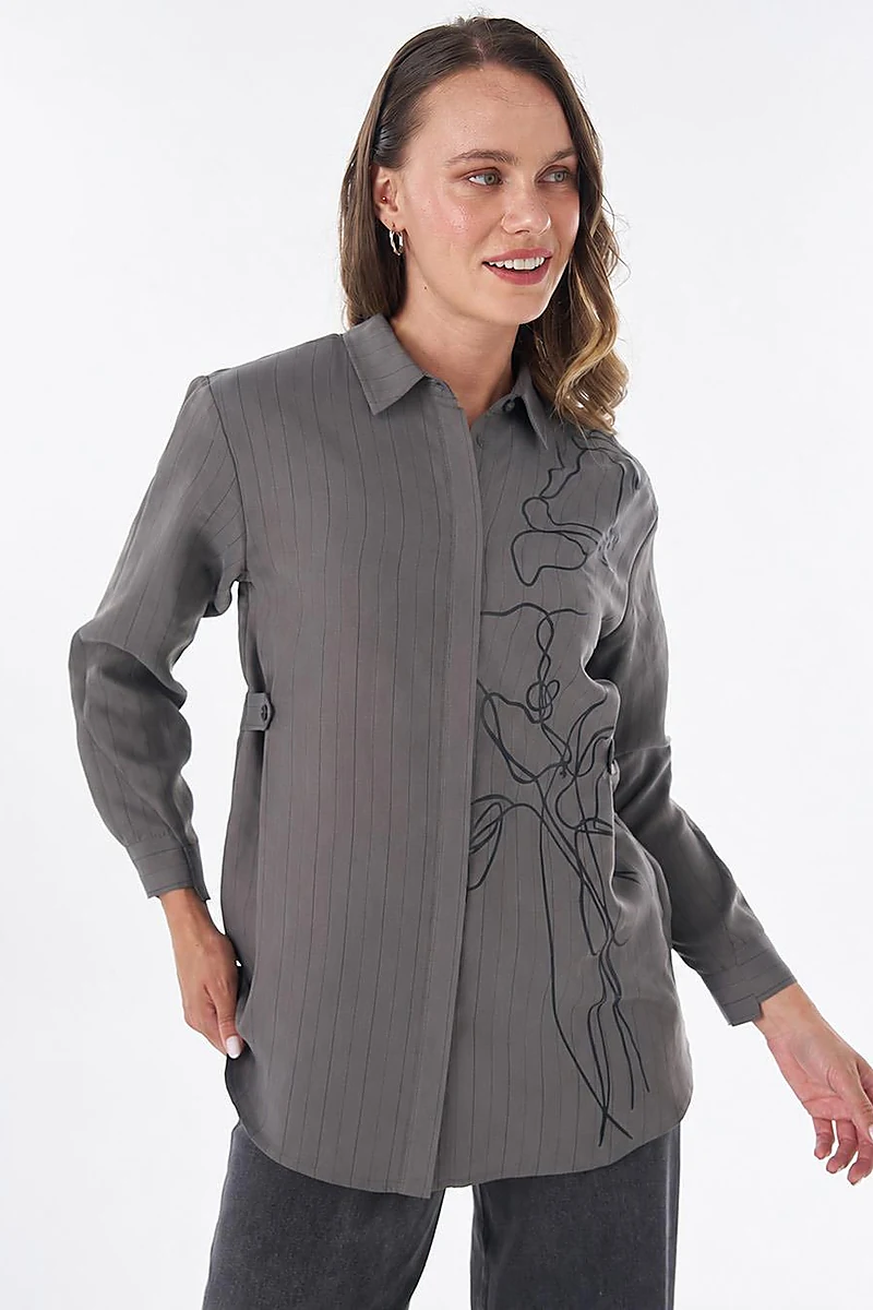Floral Print Viscose Tunic – Dark Mink