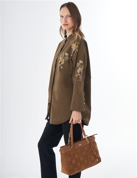 100% Cotton Mandarin Collar Tunic – Dark Khaki