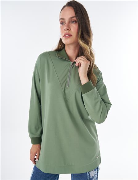 Stitch Detail Rayon Sweatshirt – Moss Green