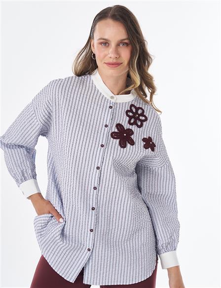Embroidered Appliqué Crinkled Tunic – Blue