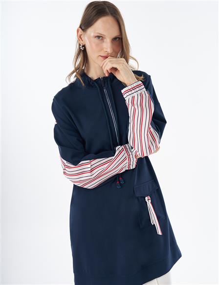 Düşük Omuz Scuba Sweatshirt Koyu Lacivert 