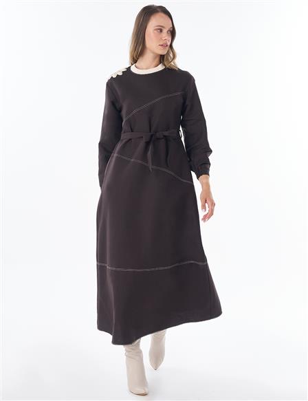 100% Cotton Piece Stitched Dress Brown