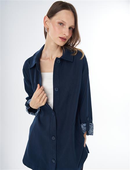 Button-Front Non-Denim Jacket – Dark Navy
