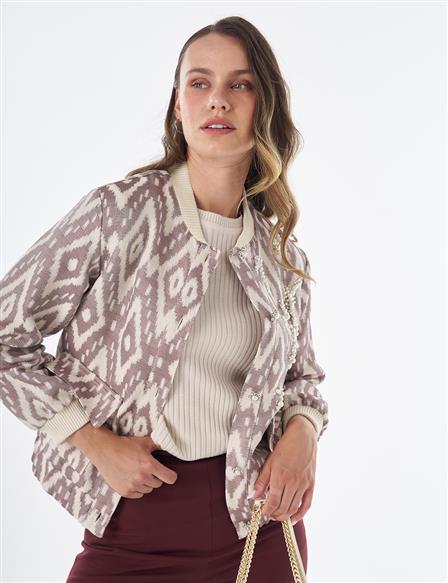 Pearl-Embellished Bomber Jacket – Brown