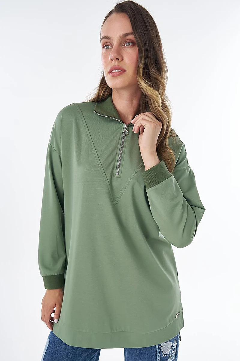 Stitch Detail Rayon Sweatshirt – Moss Green