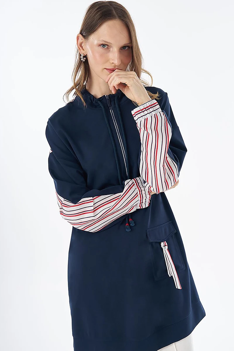 Dropped-Shoulder Scuba Sweatshirt – Dark Navy