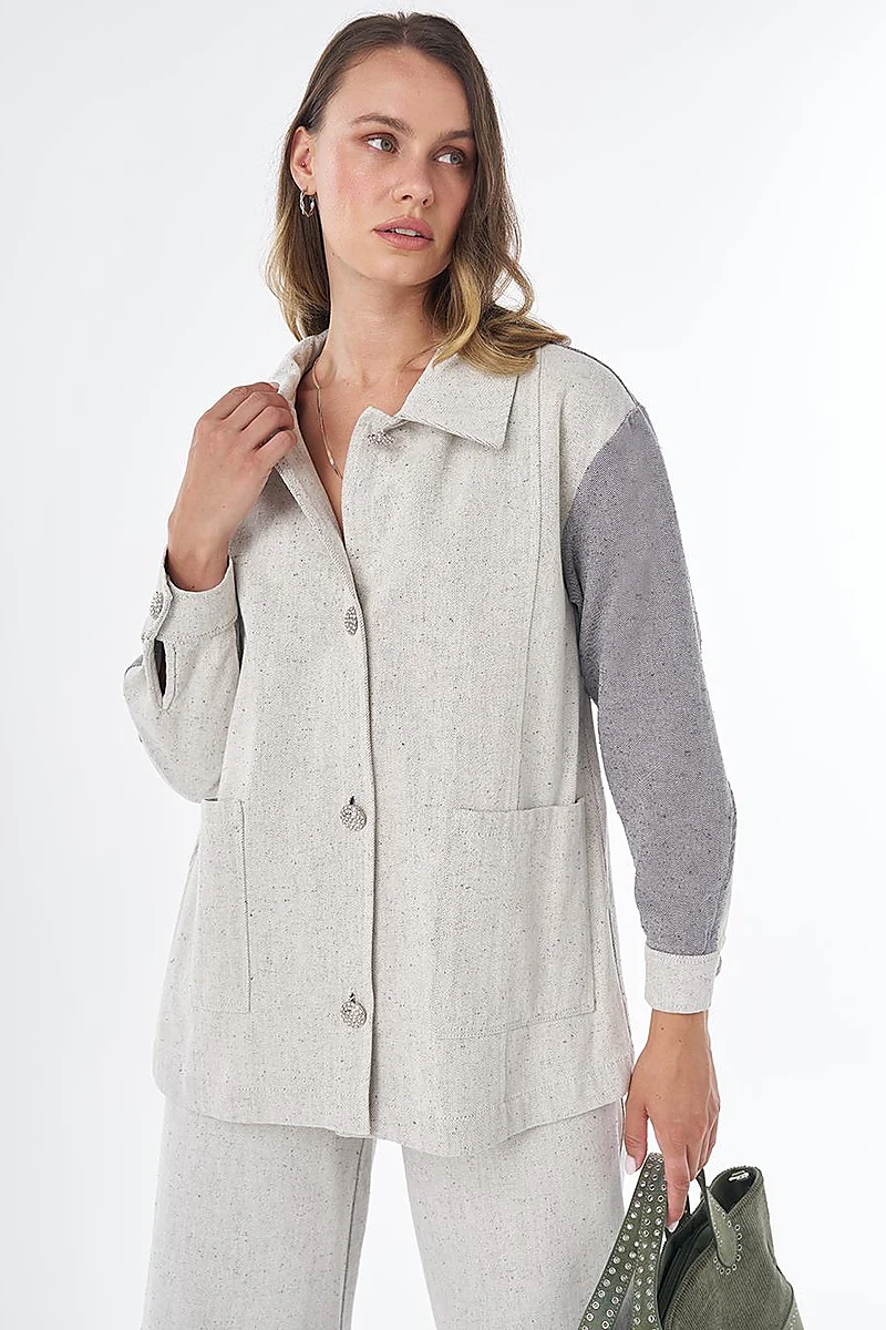 Shiny Button Jacket – Gray