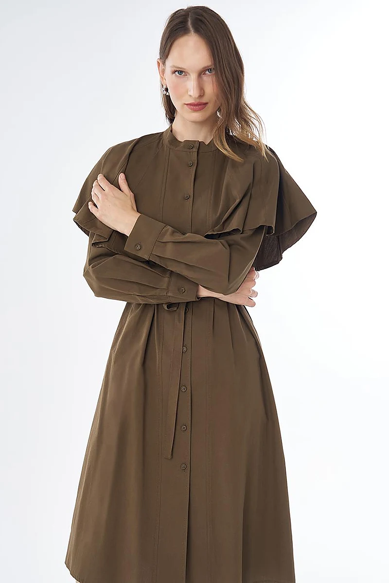 Cape-Detail Long Tunic – Khaki