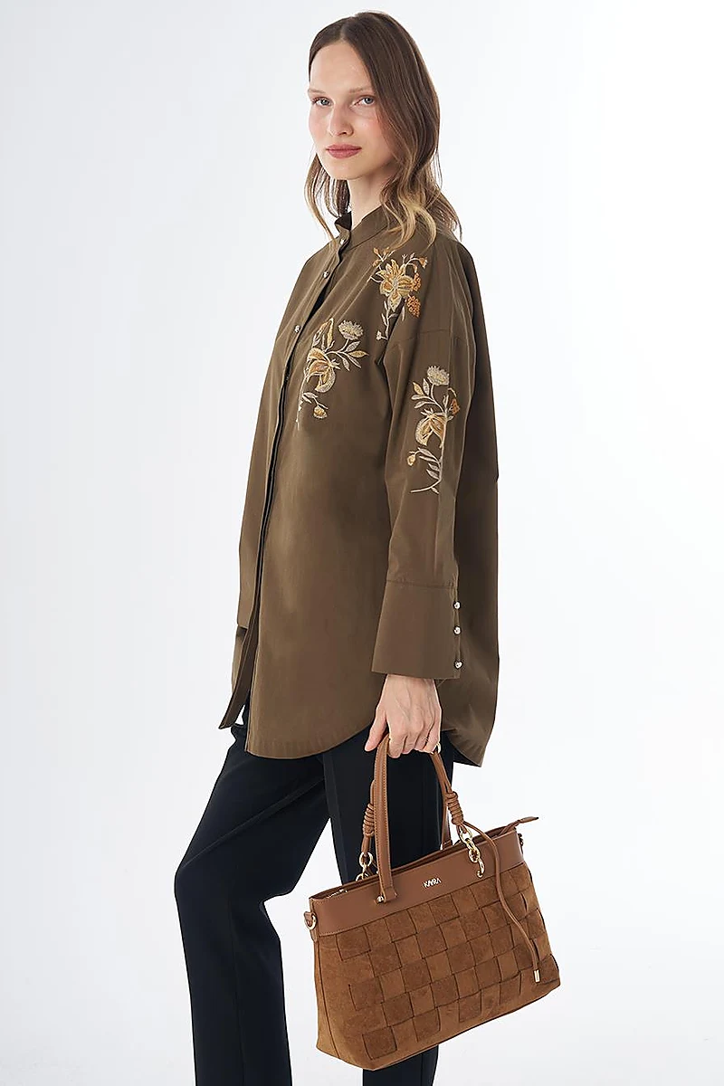 100% Cotton Mandarin Collar Tunic – Dark Khaki