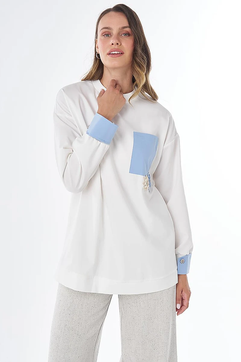 Embroidered Appliqué Viscose Sweatshirt – Ecru