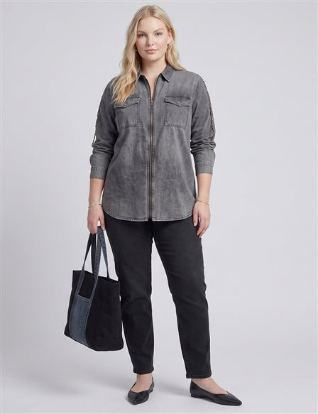 Zip-Up Chain Detail Blouse Black